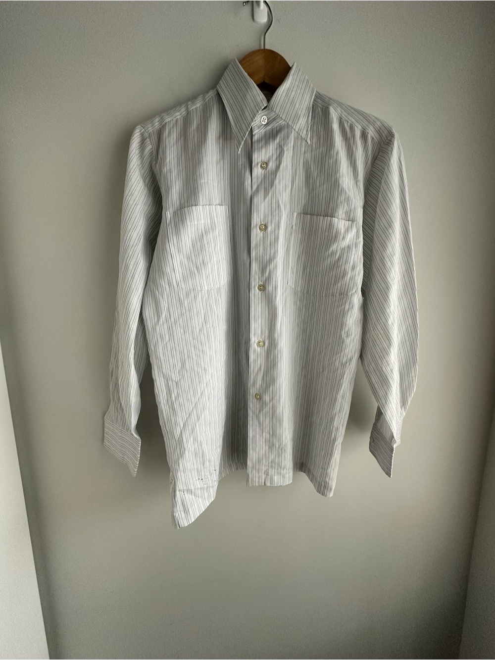 Men's Light Gray Striped Button-Down Shirt